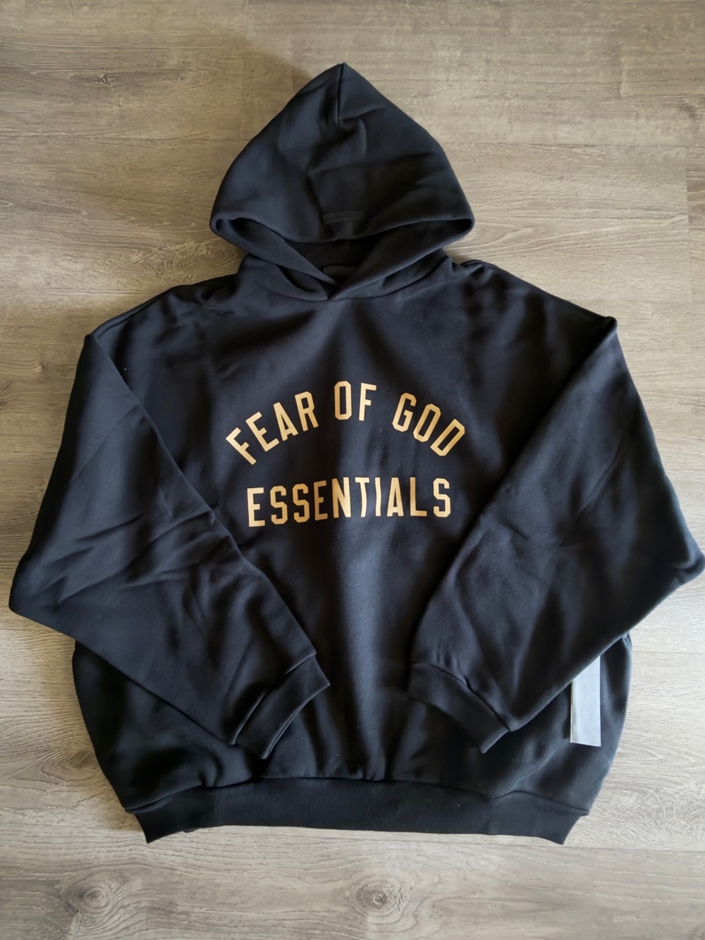 Essentials Black Hoodie with Gold Lettering